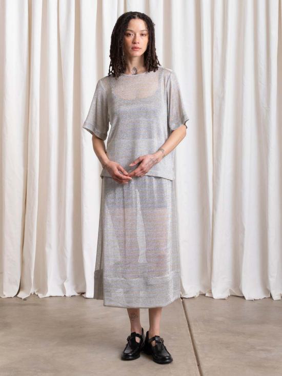  알리 골든 반팔 티셔츠 메탈릭 우븐 티셔츠 - ALI GOLDEN