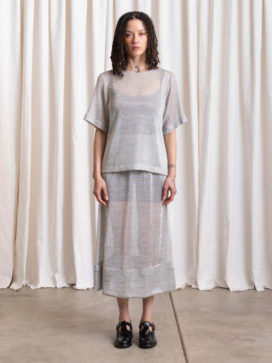  알리 골든 반팔 티셔츠 메탈릭 우븐 티셔츠 - ALI GOLDEN