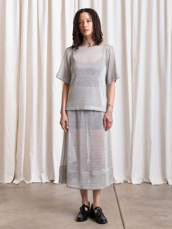  알리 골든 반팔 티셔츠 메탈릭 우븐 티셔츠 - ALI GOLDEN