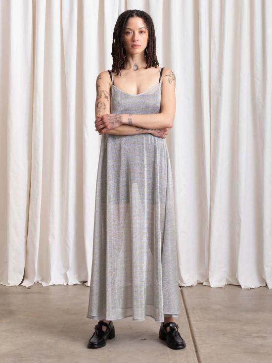  알리 골든 롱 원피스 메탈릭 풀 헴 드레스 - ALI GOLDEN