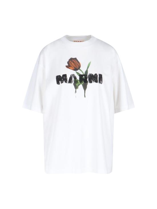 25FW 마르니 반팔 티셔츠 THJET49P18 USCY31LOW01 White