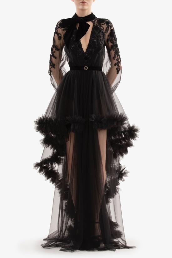  사이드 코베이시 원피스 러플이 달린 자수 튜울 드레스 - SAIID KOBEISY