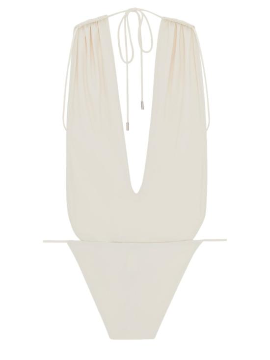  생로랑 백리스 브이 홀터 스윔수트 783574 Y37PG9078 White - SAINT LAURENT