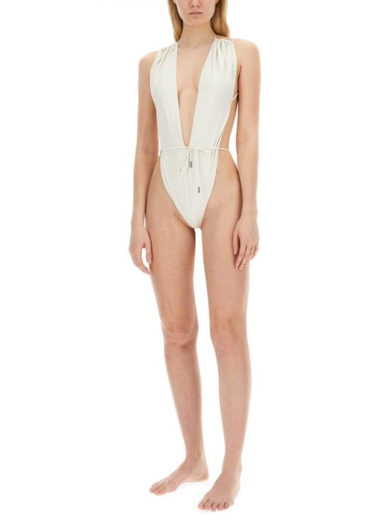  생로랑 백리스 브이 홀터 스윔수트 783574 Y37PG9078 White - SAINT LAURENT