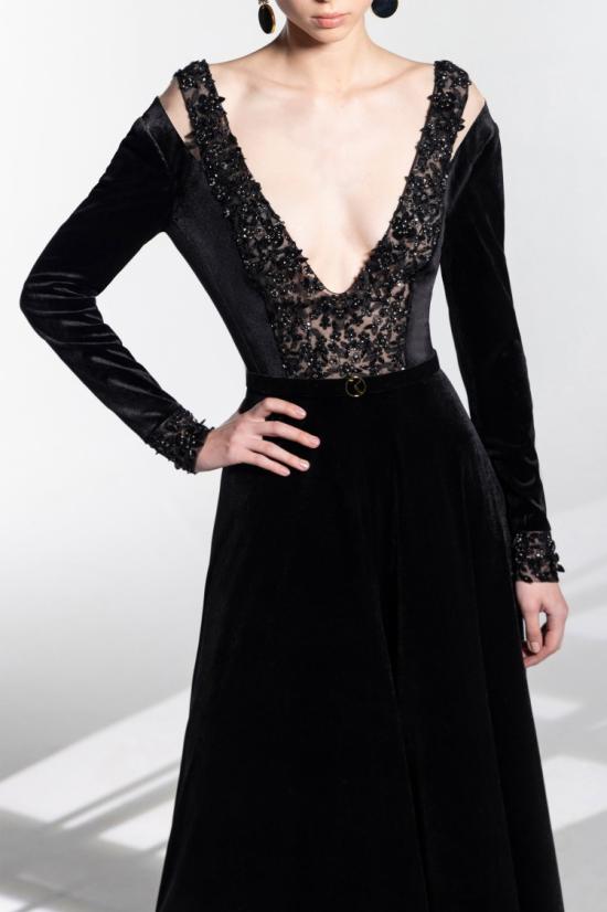  사이드 코베이시 점프수트 비즈 장식 탑이 달린 벨벳 플레어 - SAIID KOBEISY