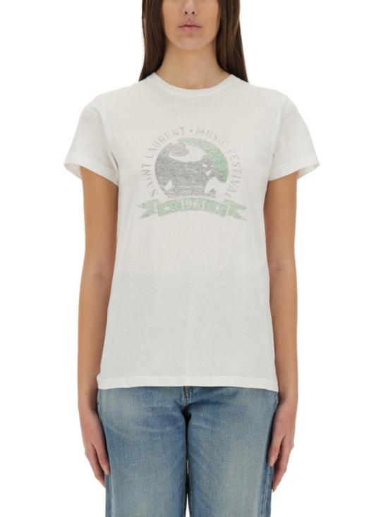  생로랑 반팔 티셔츠 817047 Y37YJ9010 Neutrals