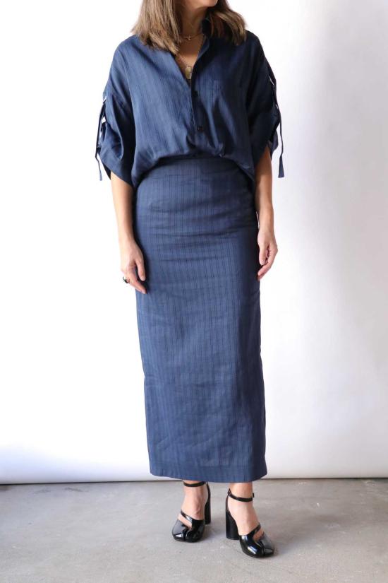  고셰르 미디 스커트 스트라이프 블루 - GAUCHERE