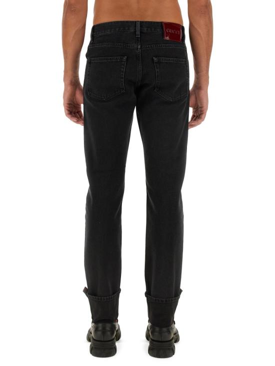 25FW 구찌 웹 롤업 레더 패치 슬림 데님 팬츠 796483 XDC291168 BLUE - GUCCI