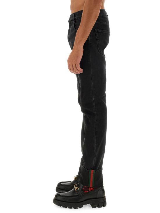 25FW 구찌 웹 롤업 레더 패치 슬림 데님 팬츠 796483 XDC291168 BLUE - GUCCI