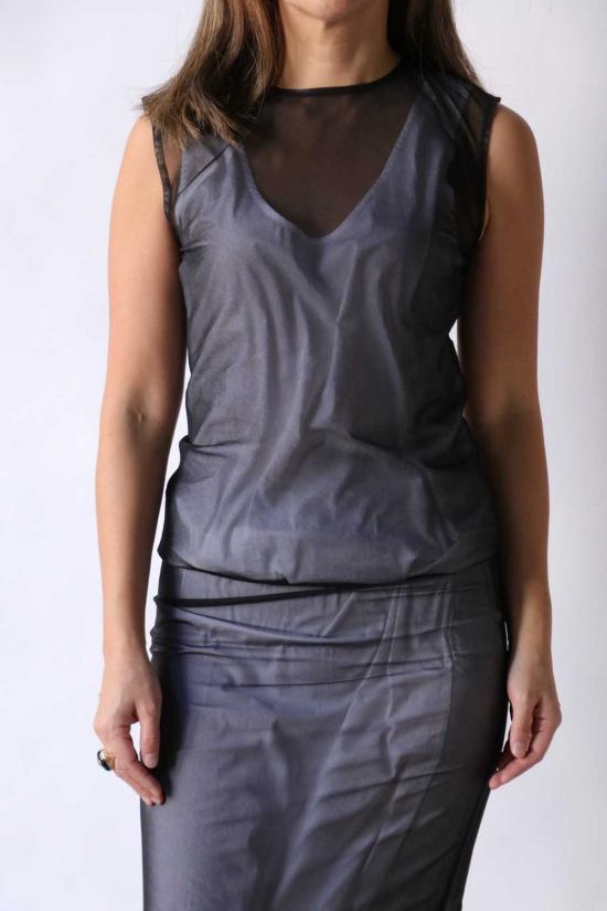  고셰르 민소매 티셔츠 더블 레이어 상의 블랙/화이트