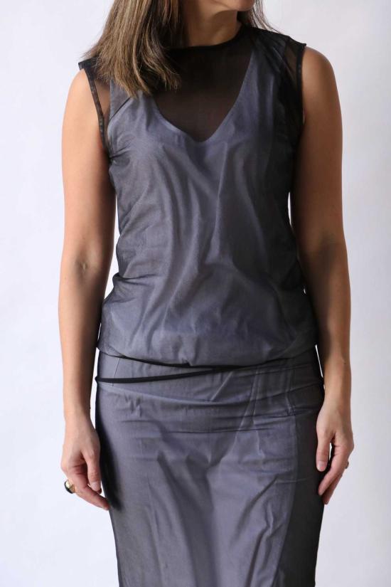  고셰르 민소매 티셔츠 더블 레이어 상의 블랙/화이트 - GAUCHERE