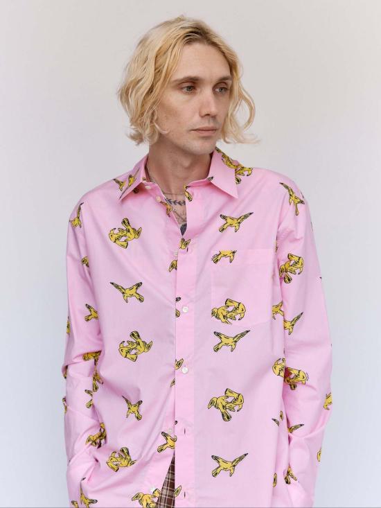  마르니 긴팔 셔츠 핑크 구미 팝린 코튼 레이븐 셔츠