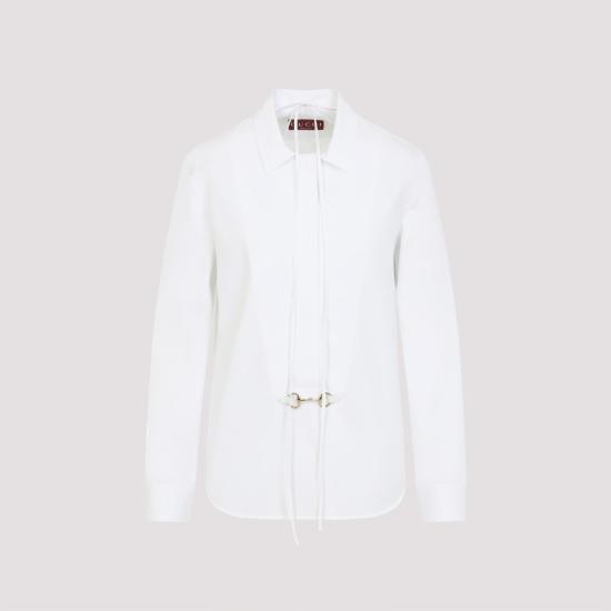 25FW 구찌 스빗 타이 넥 셔츠 831912 Z8B2P White - GUCCI