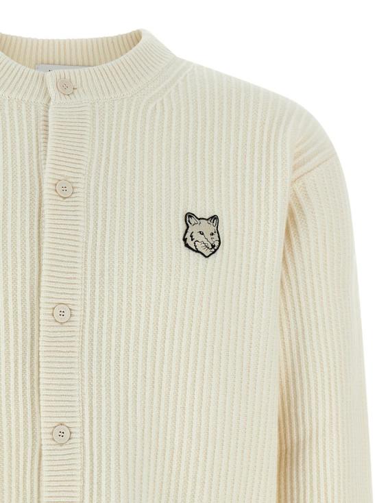 25FW 메종키츠네 폭스 헤드 울 립드 가디건 PM00508KT1149P700 WHITE - MAISON KITSUNE