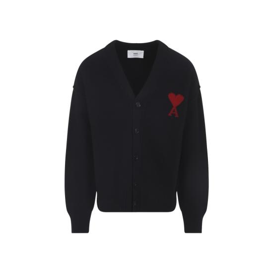 25FW 아미 하트 로고 인타르시아 V넥 가디건 UKC367 018 Black