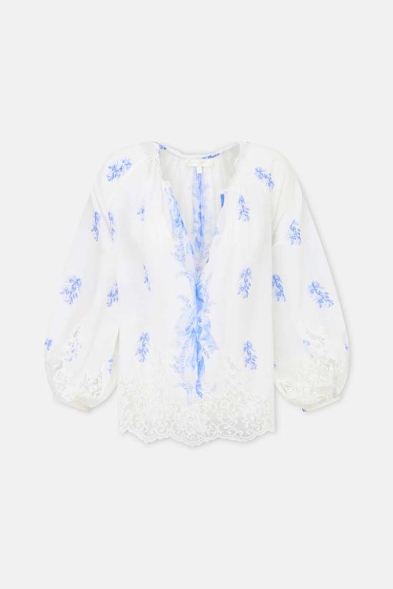  러브쉐이크팬시 블라우스 러브 쉑 팬시 드레스너 코튼 레이스 트리밍 - LOVESHACKFANCY