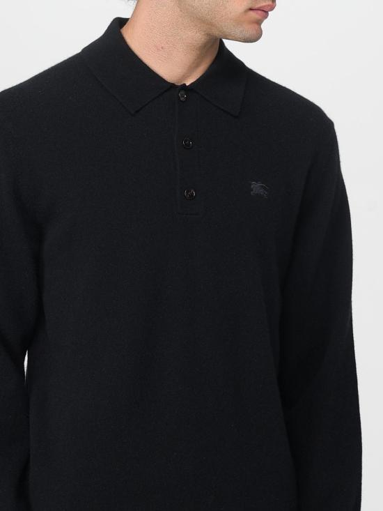 25FW 버버리 롱 슬리브 캐시미어 블렌드 폴로 셔츠 8113157 Black - BURBERRY