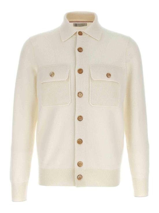 25FW 브루넬로 쿠치넬리 캐시미어 셔츠 스타일 카디건 M22703806CO312 White