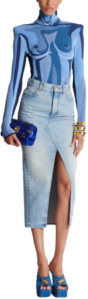 25SS 발망 미디 스커트 EF1LD460DF236FC BLUE - BALMAIN