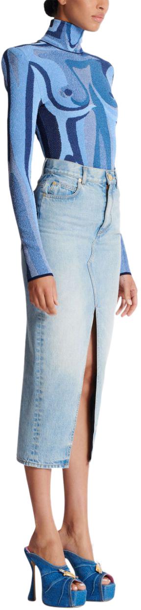 25SS 발망 미디 스커트 EF1LD460DF236FC BLUE - BALMAIN