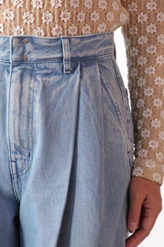  타나카 데님 팬츠 하카마 진 팬츠 아이스 블루 - TANAKA