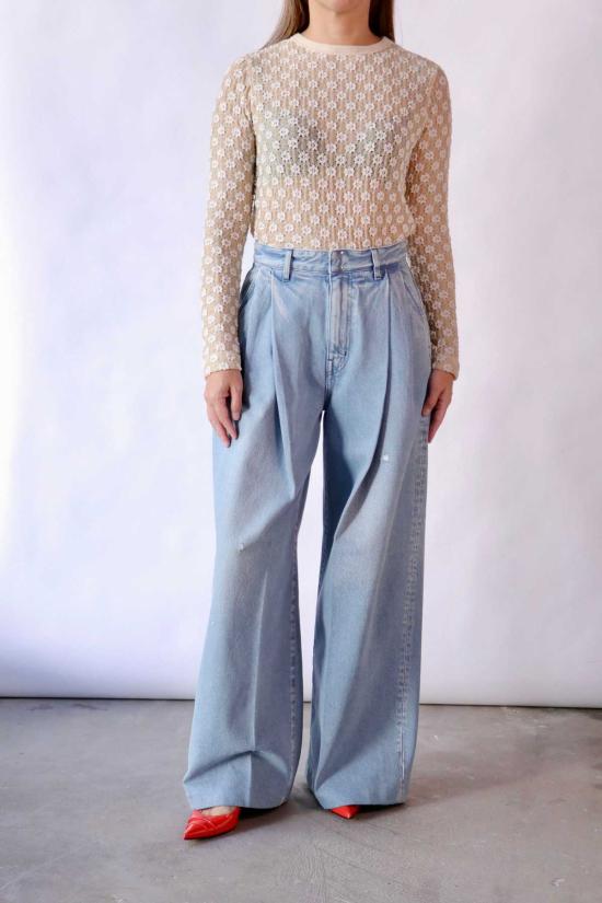  타나카 데님 팬츠 하카마 진 팬츠 아이스 블루 - TANAKA