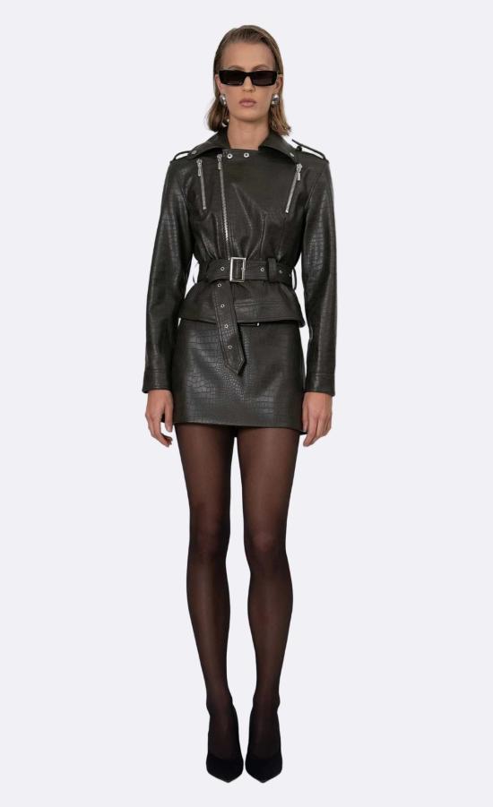  논살란트 레이블 가죽 자켓 논차런트 라벨 리드 재킷 아미 그린 - NONCHALANT LABEL