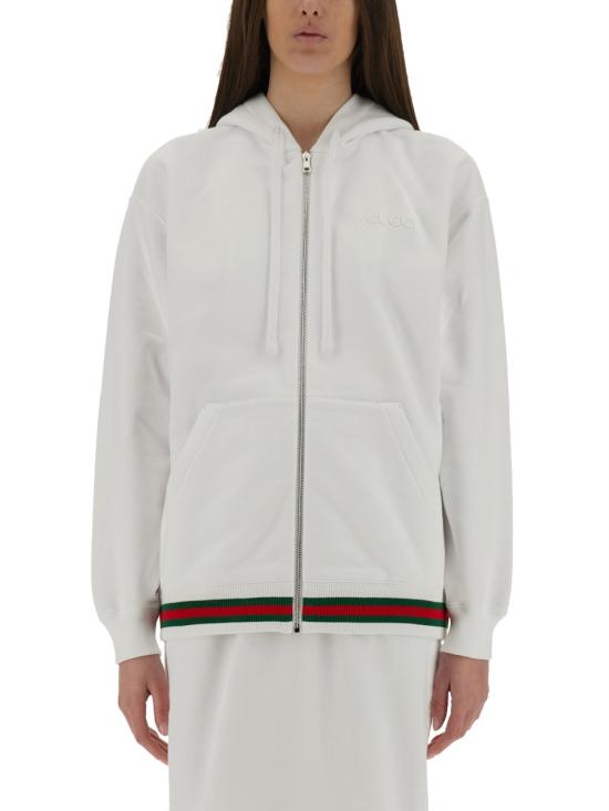 26FW 구찌 웹 코튼 저지 후드 집업 810383 XJG079692 WHITE