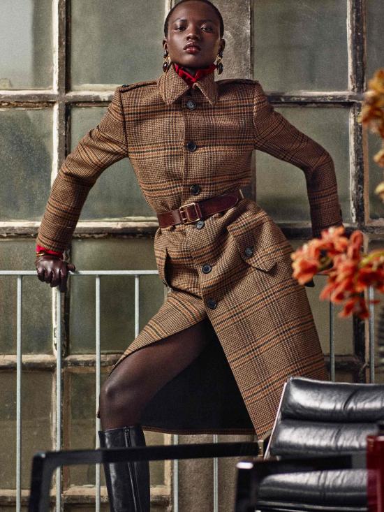 25FW 생로랑 프린스 오브 웨일즈 체크 벨트 코트 830690Y9I70 2849 Beige - SAINT LAURENT