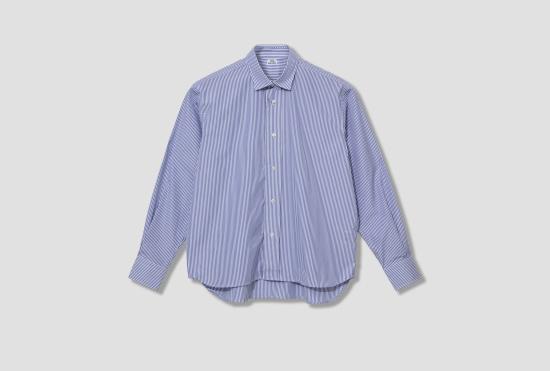 25FW SALON C. LUNDMAN 셔츠 더블 칼라  - 코튼 벵갈 스트라이프 CL504 블루