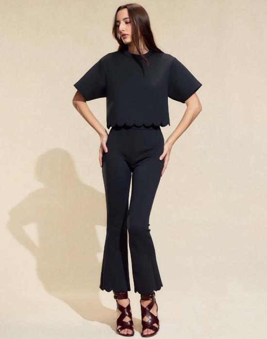  신시아 로리 스트레이트 팬츠 신시아 로울리 엘라 본디드 스캘럽  블랙 - CYNTHIA ROWLEY