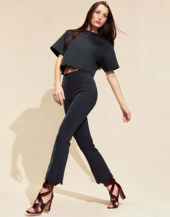  신시아 로리 스트레이트 팬츠 신시아 로울리 엘라 본디드 스캘럽  블랙 - CYNTHIA ROWLEY