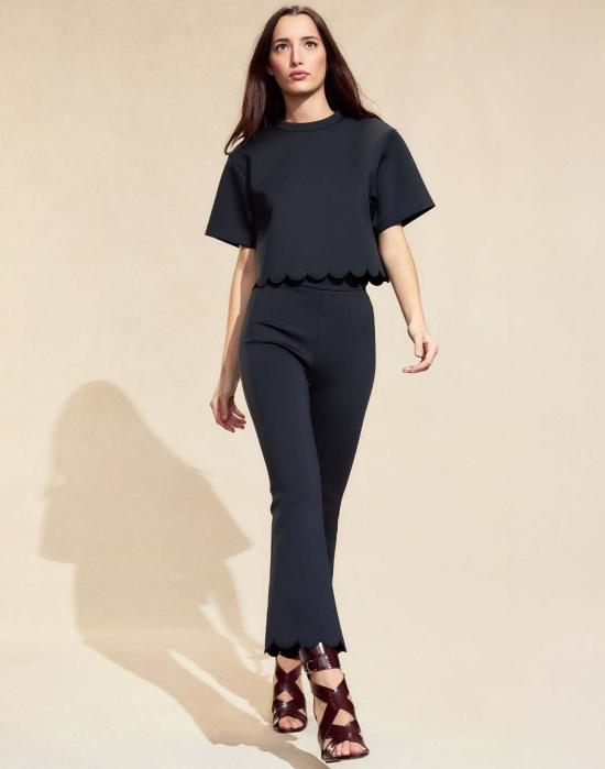  신시아 로리 스트레이트 팬츠 신시아 로울리 엘라 본디드 스캘럽  블랙 - CYNTHIA ROWLEY
