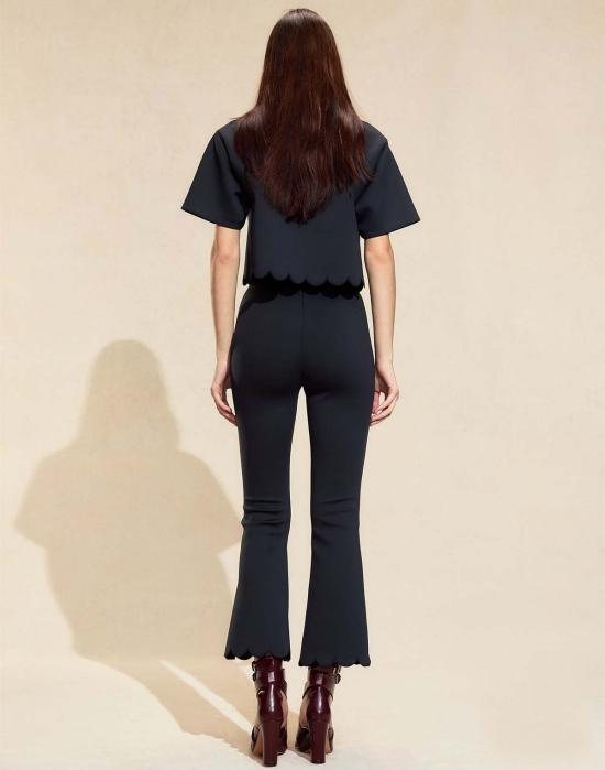  신시아 로리 스트레이트 팬츠 신시아 로울리 엘라 본디드 스캘럽  블랙 - CYNTHIA ROWLEY