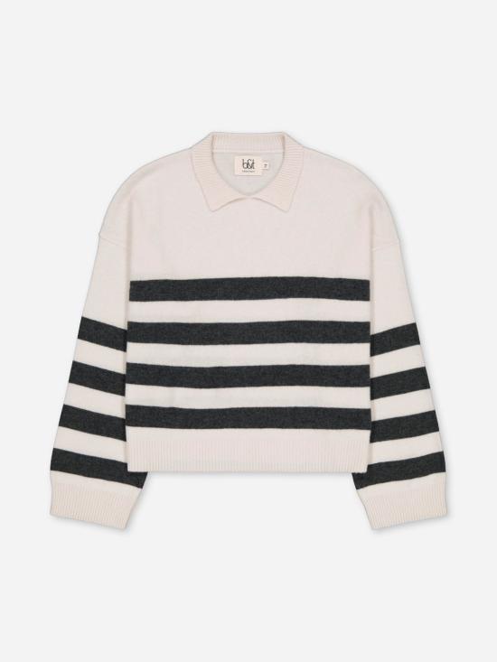 25FW [키즈] 보빈 앤 트리콧 폴로 셔츠 BTCBS3 IVORY WITH STRIPES Ivory
