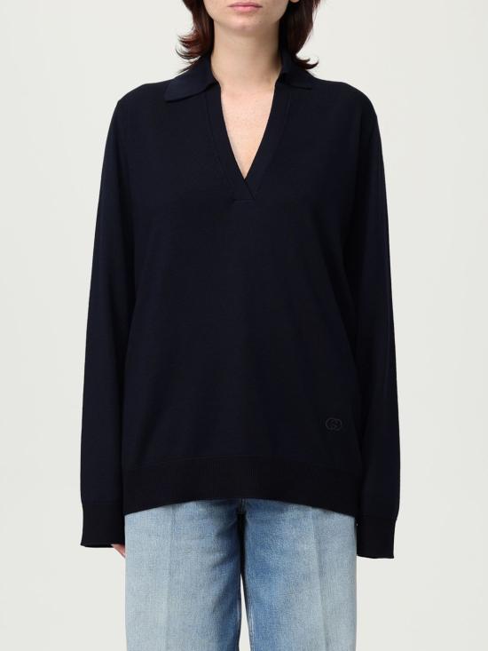 25FW 구찌 딥 브이넥 리브드 커프 울 폴로 스웨터 793883XKFA8 4215 Navy