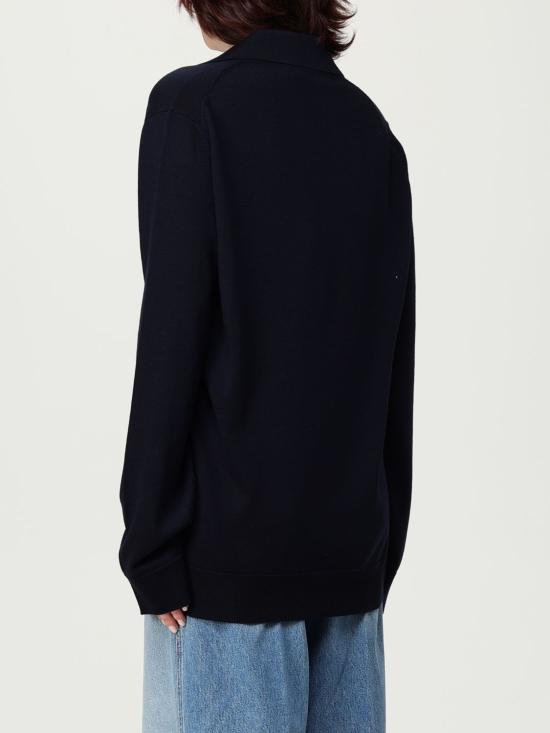 25FW 구찌 딥 브이넥 리브드 커프 울 폴로 스웨터 793883XKFA8 4215 Navy - GUCCI