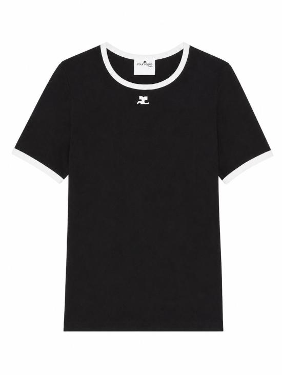 26FW 쿠레쥬 반팔 티셔츠 VESJTS017JS0070 9901 BLACK HERITAGE WHITE