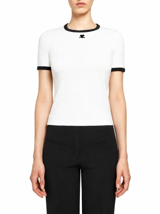 26FW 쿠레쥬 반팔 티셔츠 VESJTS017JS0070 0098 HERITAGE WHITE BLACK - COURREGES