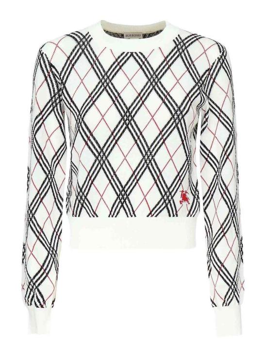 버버리 크루넥 아가일 크롭 스웨터 8111468 White