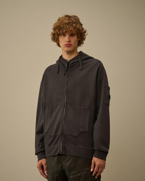  씨피 컴퍼니 긴팔 티셔츠 C.P. 컴퍼니 브러싱 및 에머라이즈드 대각선 플리스 박시 고글 스웨트셔츠 - C.P. COMPANY