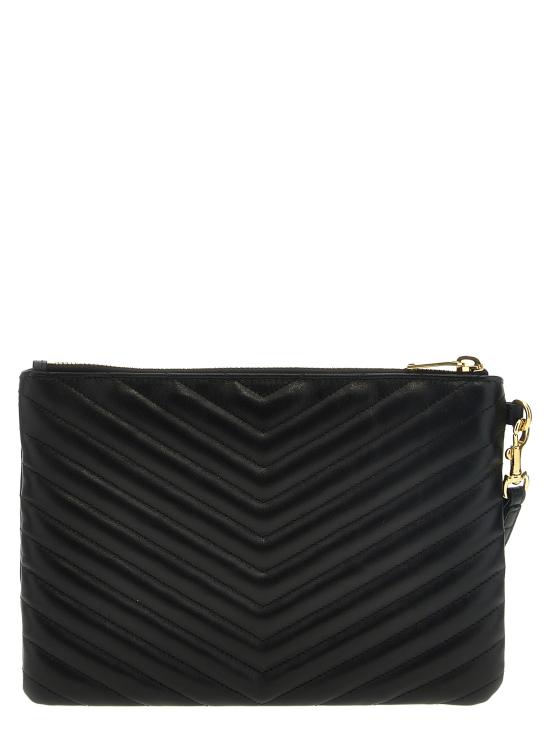 26FW 생로랑 마틀라세 레더 골드 모노그램 A5 파우치 379039CWU011000 Black - SAINT LAURENT