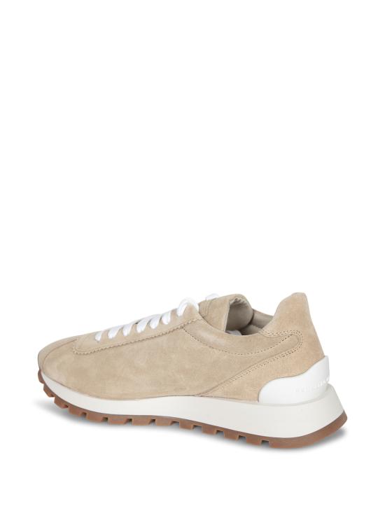 26FW 브루넬로 쿠치넬리 샤이니 탭 디테일 스웨이드 러닝 스니커즈 MZSFG2110 C4180 Beige - BRUNELLO CUCINELLI