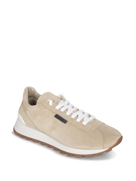 26FW 브루넬로 쿠치넬리 샤이니 탭 디테일 스웨이드 러닝 스니커즈 MZSFG2110 C4180 Beige - BRUNELLO CUCINELLI