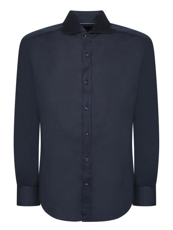 26FW 브루넬로 쿠치넬리 스프레드 칼라 경량 저지 셔츠 MH8366686 C6134 Blue