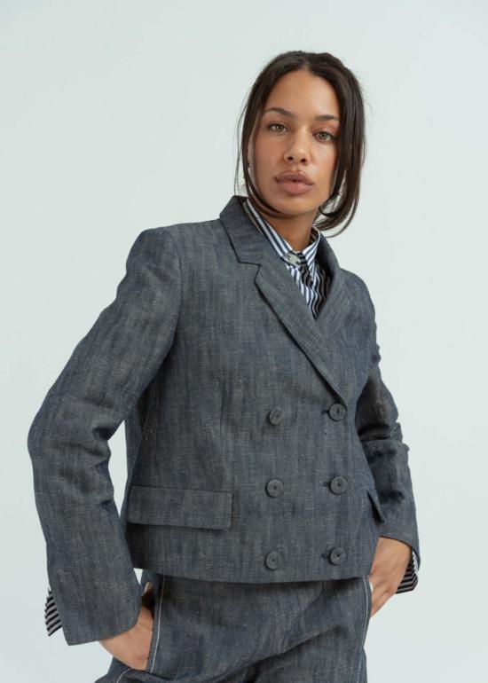  오디 자켓 더블브레스트 재킷 인디고