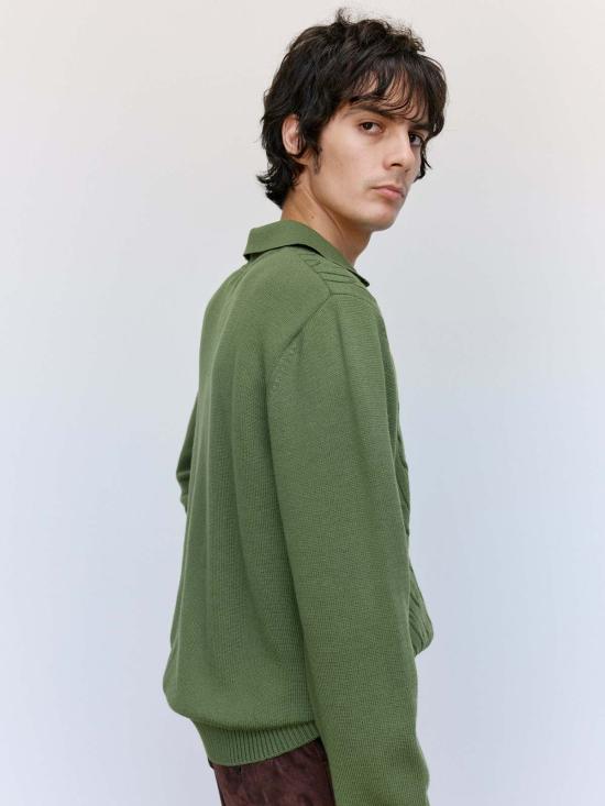  어니스트 더블유 베이커 폴로 티셔츠 어니스트 W. 베이커 그린 울 케이블 니트 지퍼 폴로 - ERNEST W. BAKER