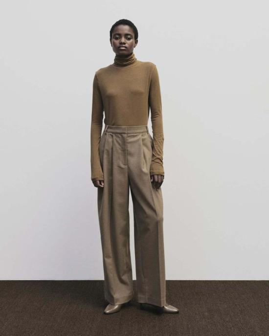  미정박 스트레이트 팬츠 미정파크 울블렌드 와이드 팬츠 카멜 - MIJEONG PARK