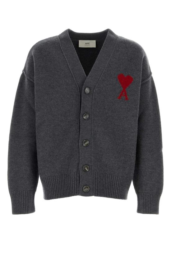 26FW 아미 하트 로고 인타르시아 V넥 가디건 UKC367018 084 Grey