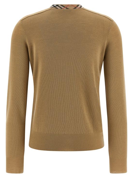 25FW 버버리 체크 트리밍 울 가디건 8112164FLAX Beige - BURBERRY